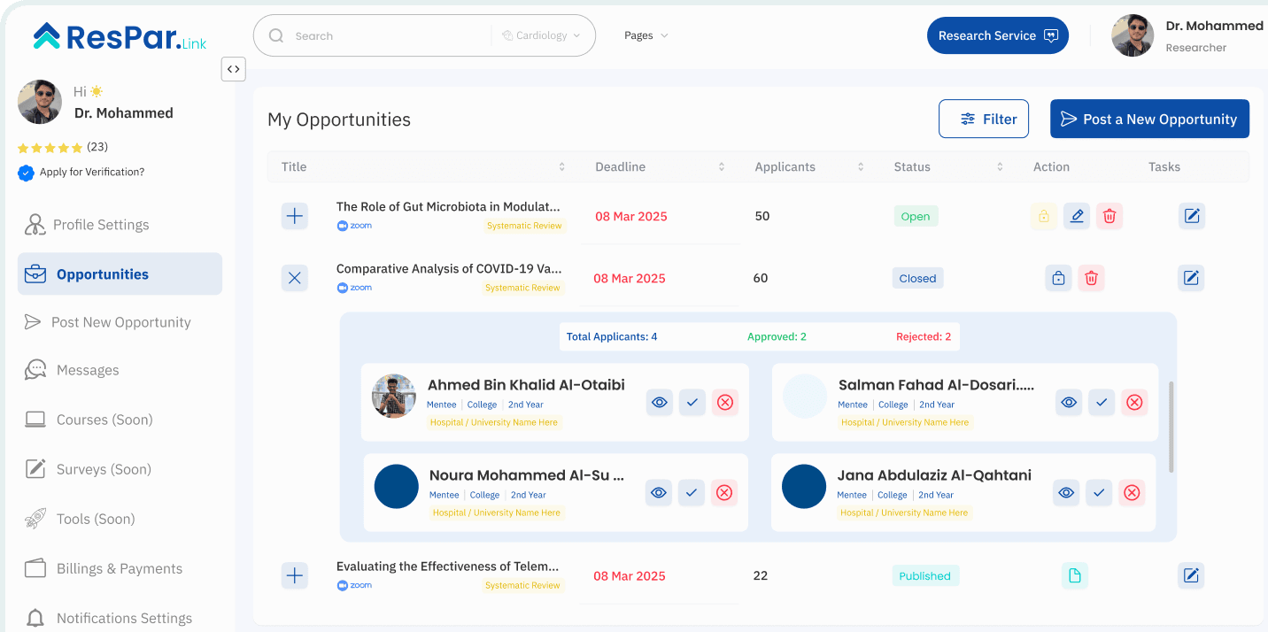 Researchers post opportunities